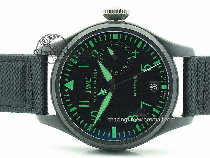 MIROTIME 0820 Durable Big Pilot 5019 Ceramic Case Black Dial Green Markers Asian 23J 7396